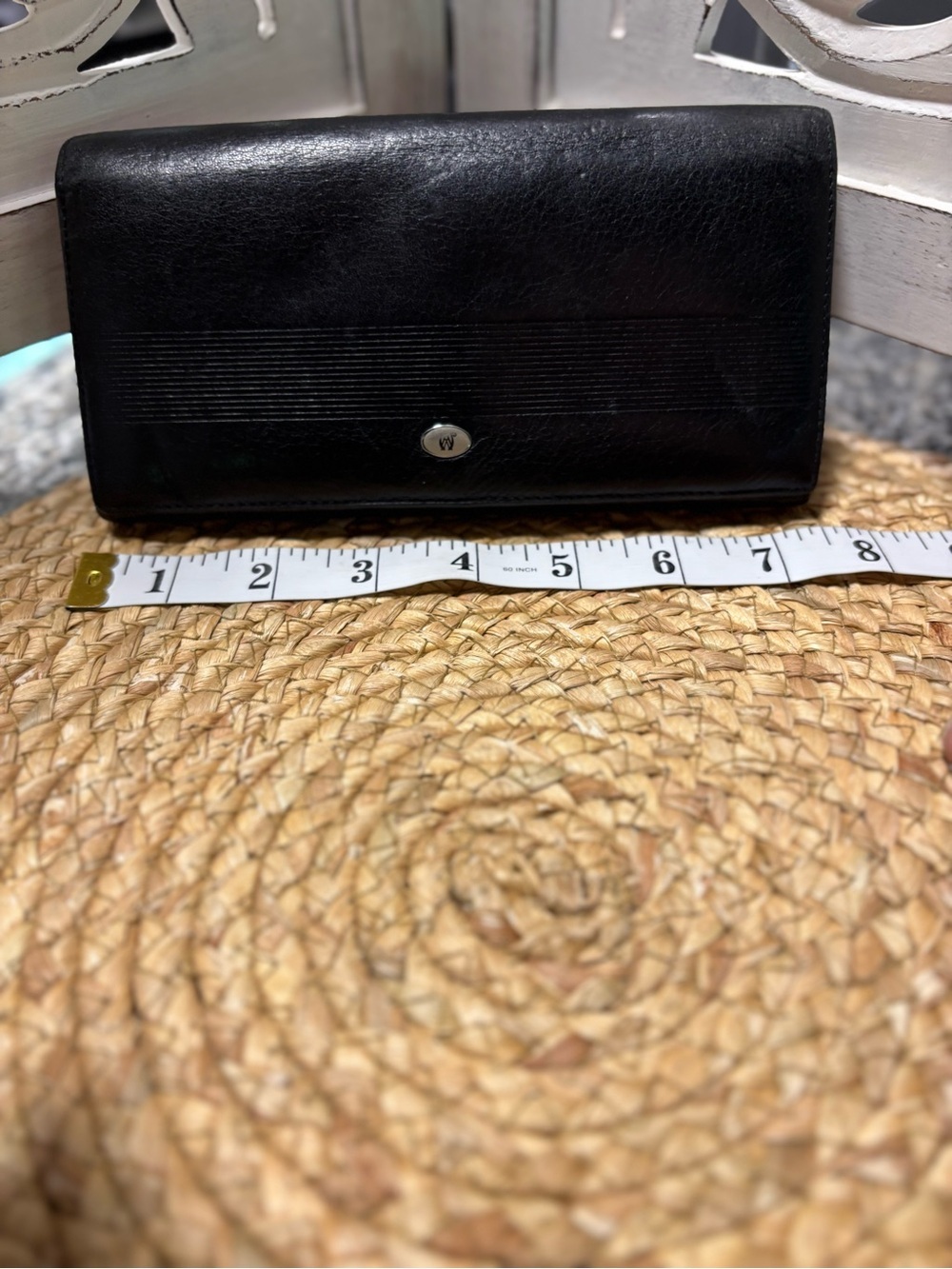 Classic Black Leather Wallet with Silver Logo Accent